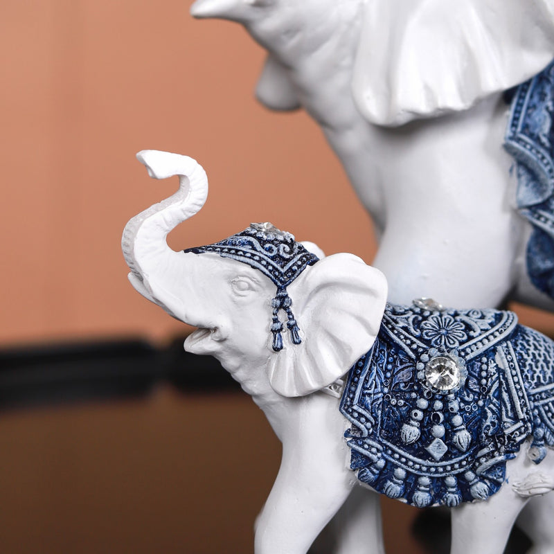 Mother & Baby White Elephant Decor Showpiece