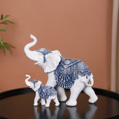 Mother & Baby White Elephant Decor Showpiece