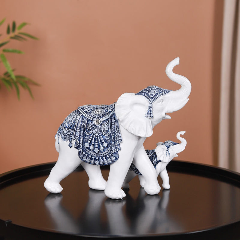 Mother & Baby White Elephant Decor Showpiece