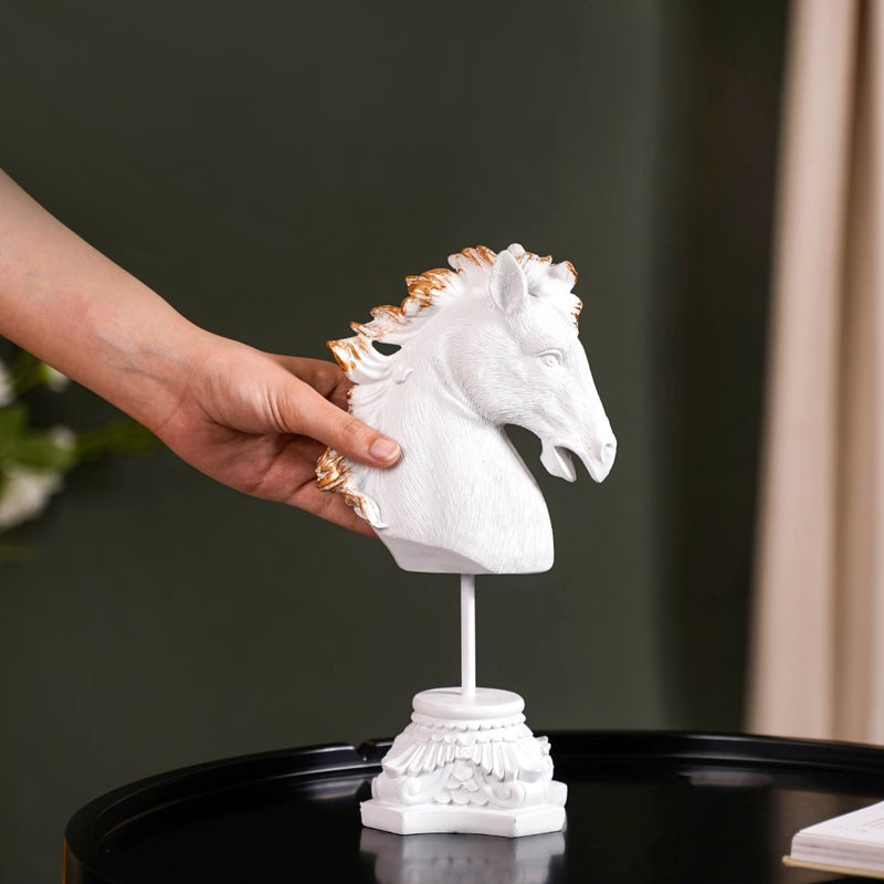 White Horse Decor Showpiece With Stand Small