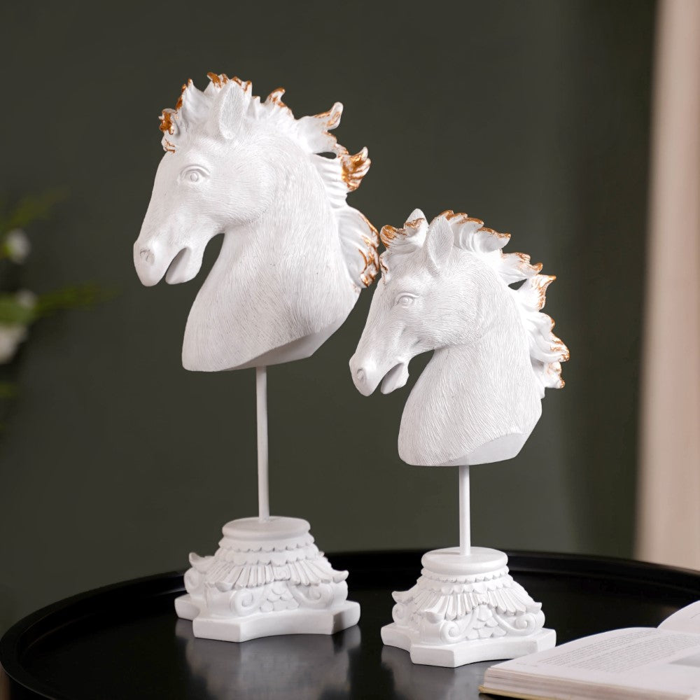 White Horse Bust Decor Showpiece With Stand Large Online - Premium