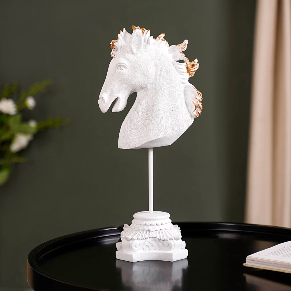 White Horse Bust Decor Showpiece With Stand Large Online - Premium