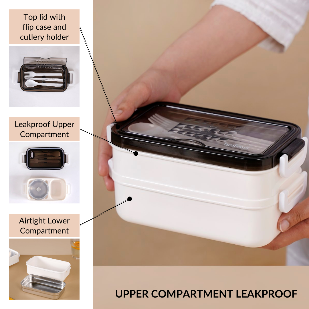 White Double Decker Bento Tiffin Box 1050ml Online Premium Lunch