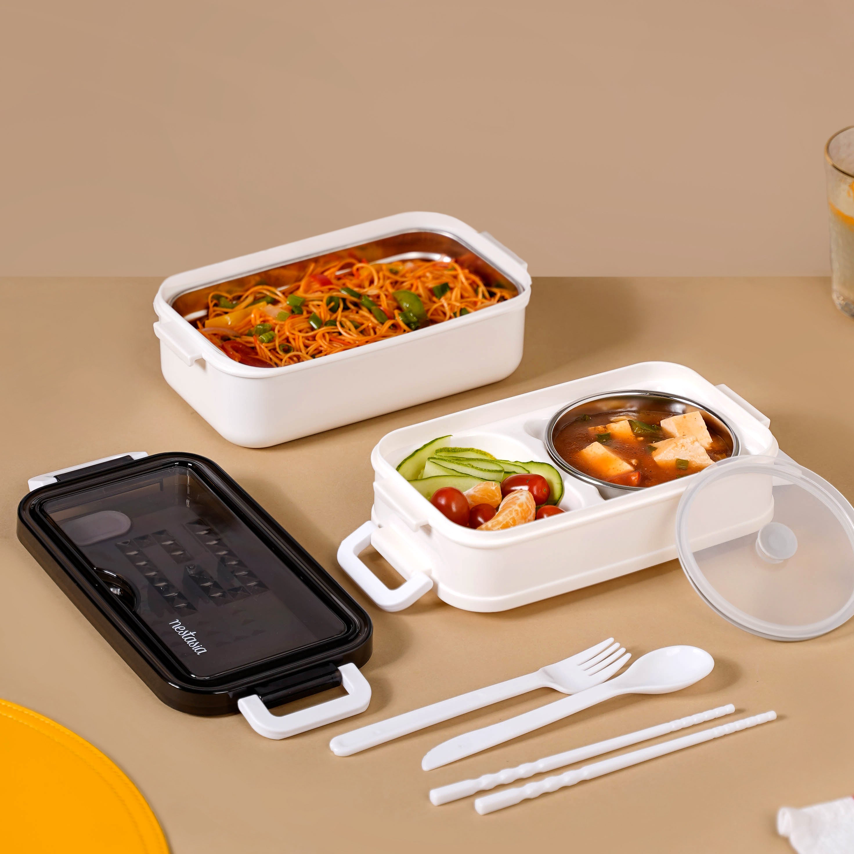 White Double Decker Bento Tiffin Box 1050ml Online - Premium Lunch Box ...