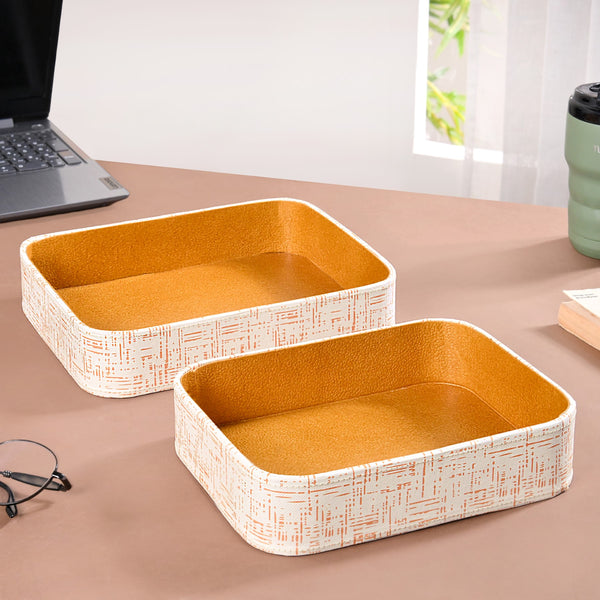 White Organiser Tray Quadrata Pattern Set Of 2