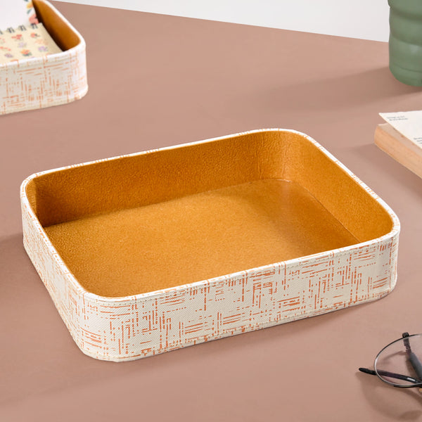 White Organiser Tray Quadrata Pattern Set Of 2