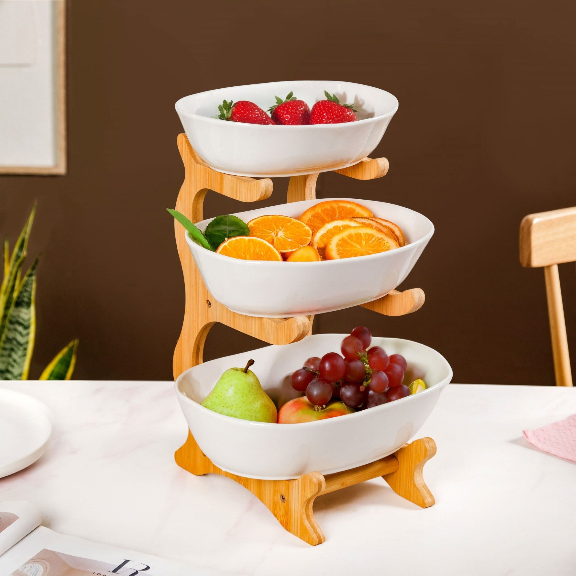 White 3 Tier Ceramic Fruit Bowl With Stand