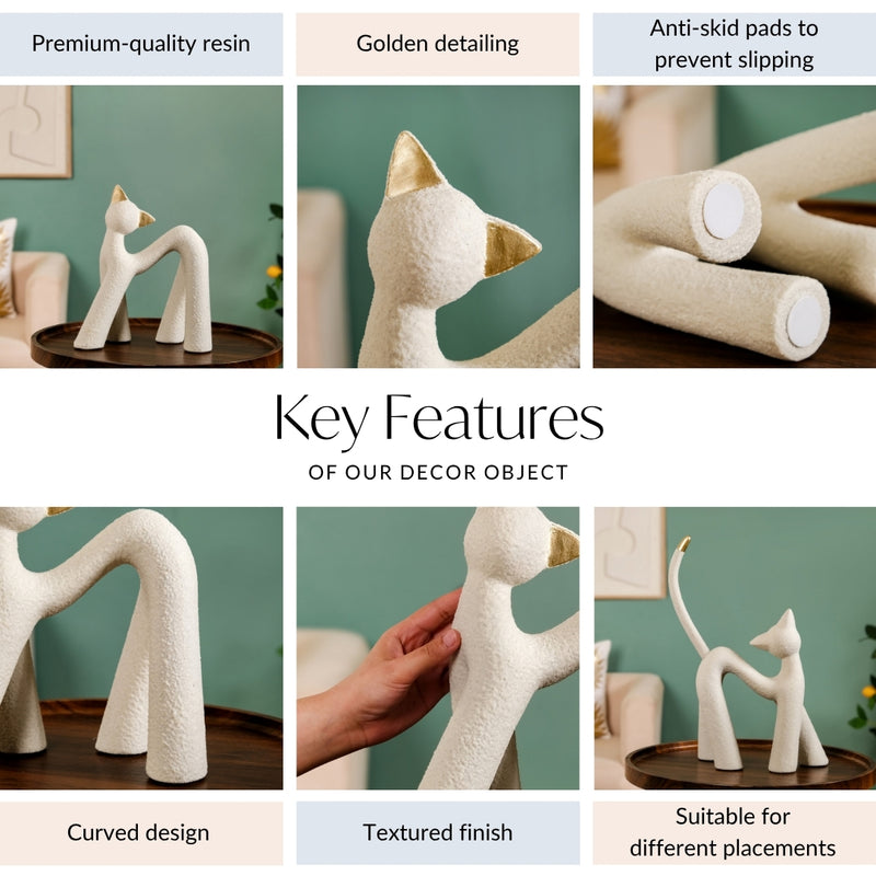 White Resin Table Top Cat Statue