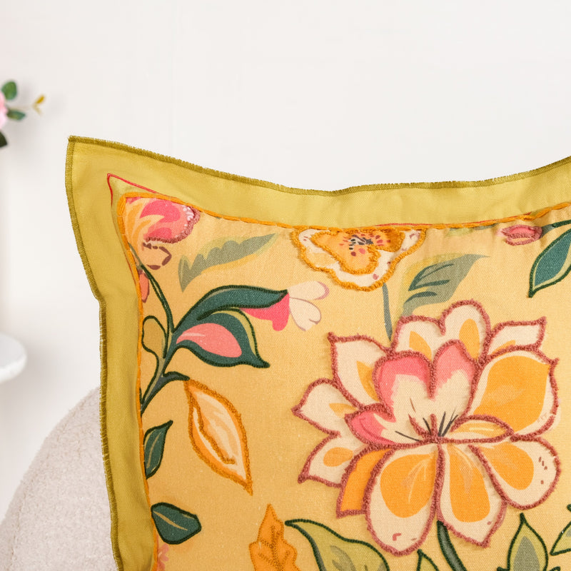 Wild Petals Embroidered Cotton Cushion Cover 40x40cm