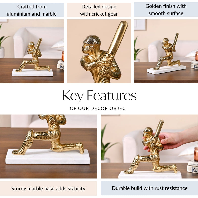 Winning Batsman Living Room Metal Decor In Gold
