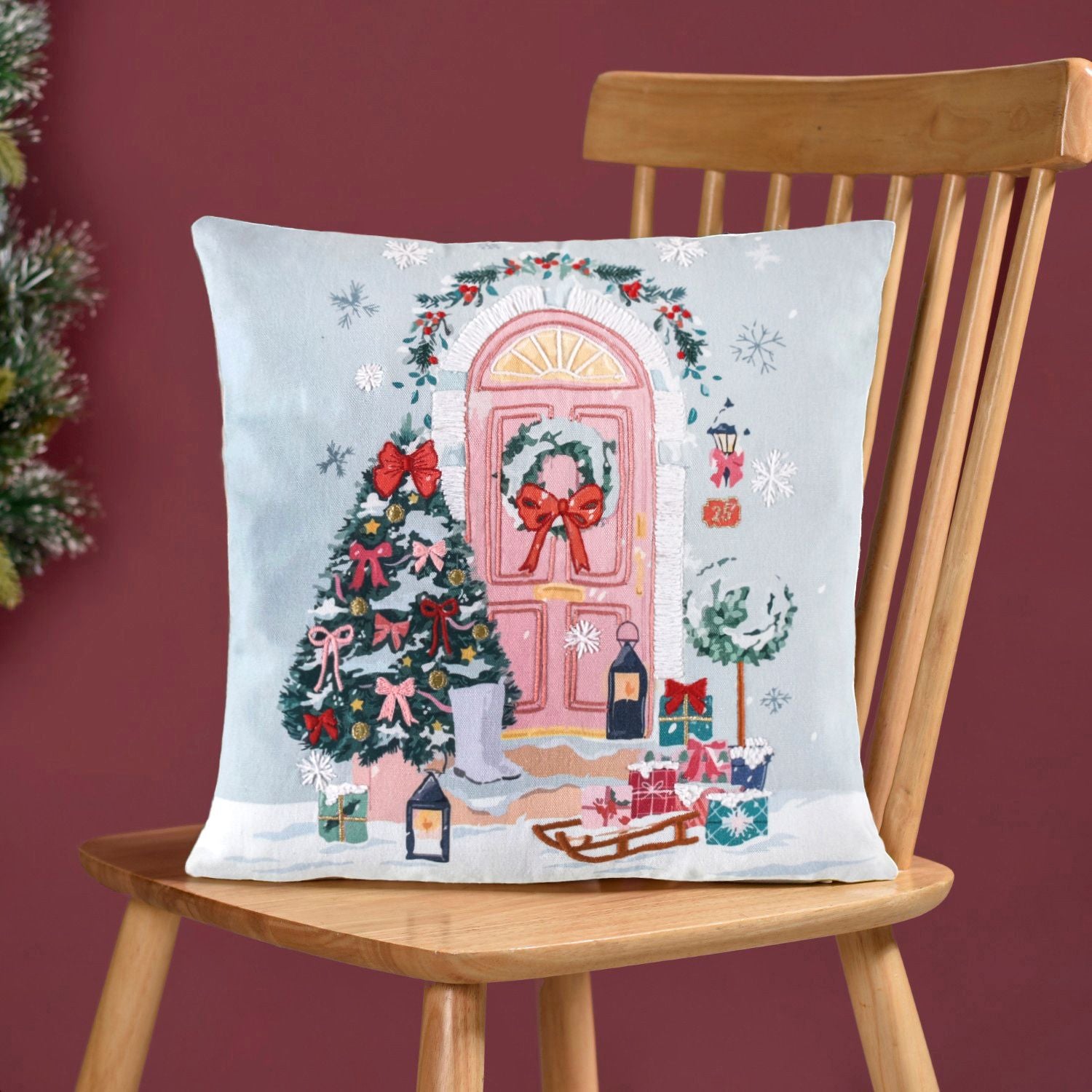 Winter Wonderland Embroidered Cushion Cover 40x40cm
