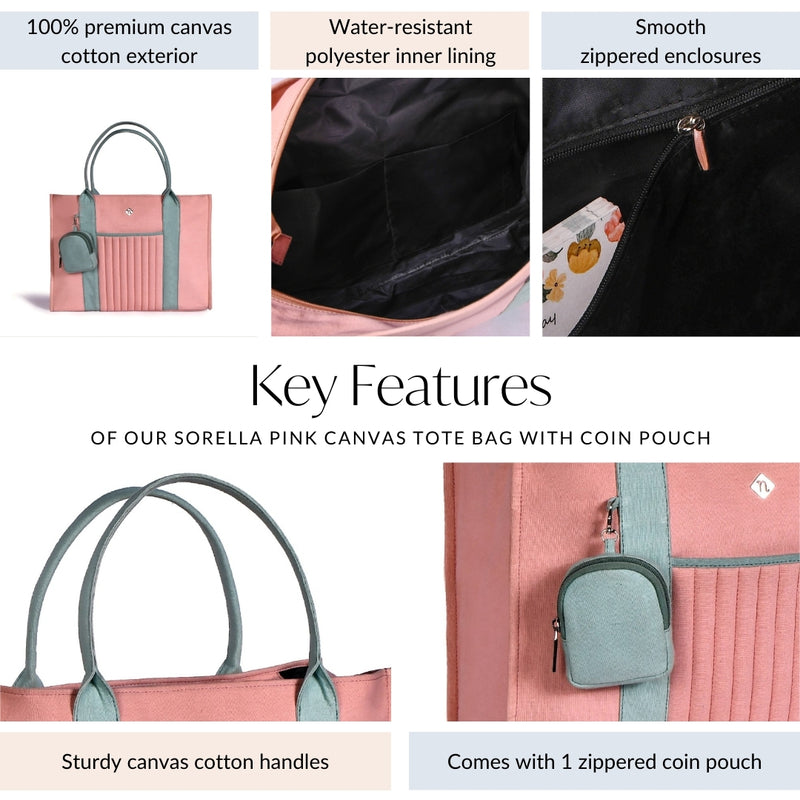 Sorella Pink Canvas Tote Bag With Coin Pouch