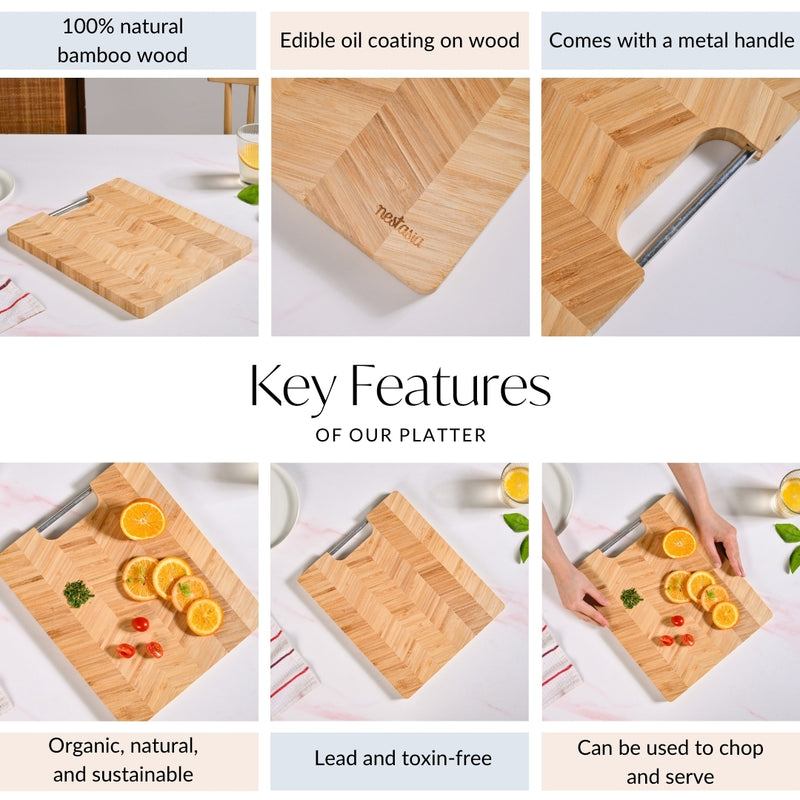 Wooden Chopping Board With Metal Handle 12 Inch