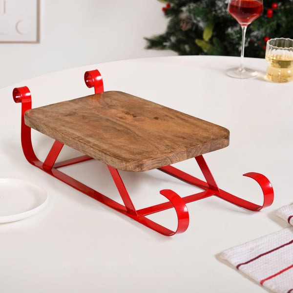 Wooden Sleigh Table Riser Serving Platter