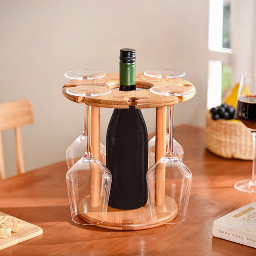 Wooden Wine Bottle And Glass Holder