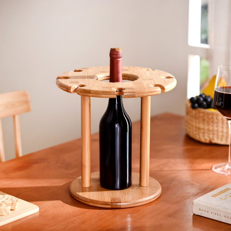 Wooden Wine Bottle And Glass Holder