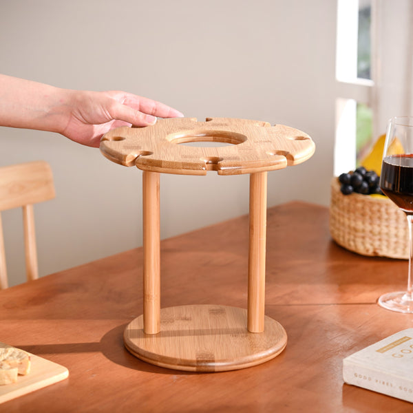 Mod Round Wooden Wine Bottle And Glass Holder