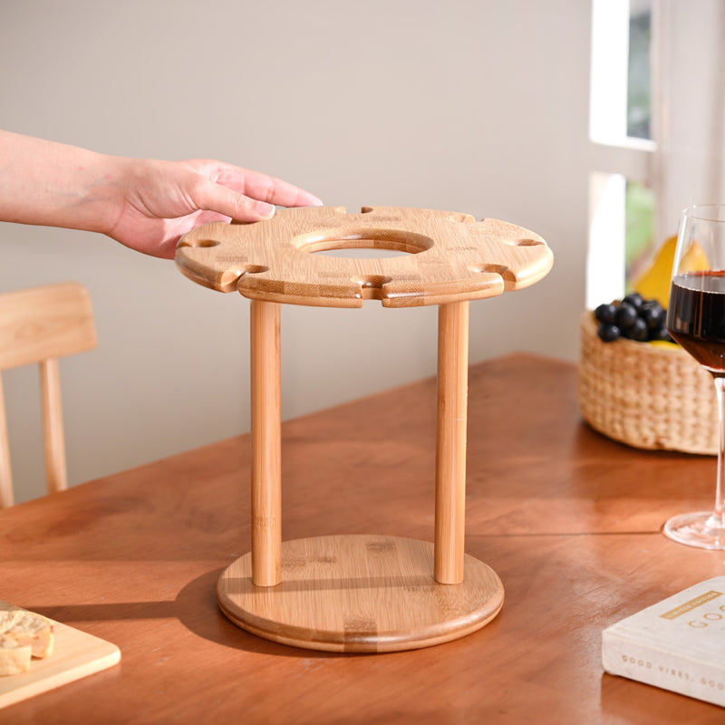 Wooden Wine Bottle And Glass Holder