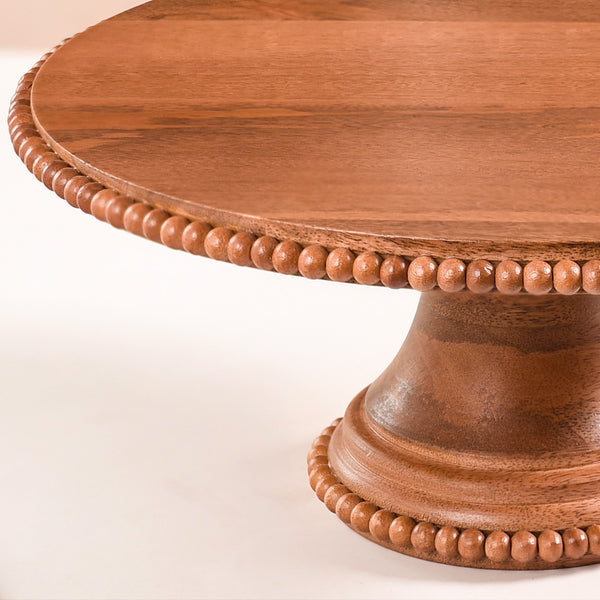 Natural Acacia Wood Beaded Cake Stand 13 Inch