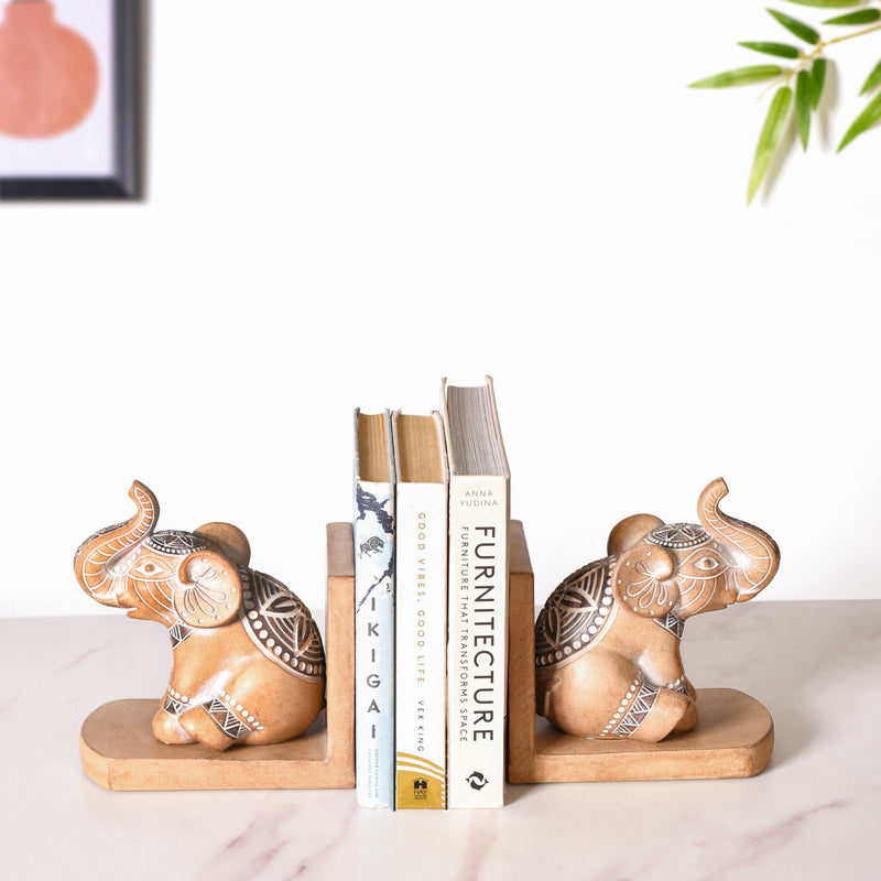 Engraved Elephants Bookends For Home Decor