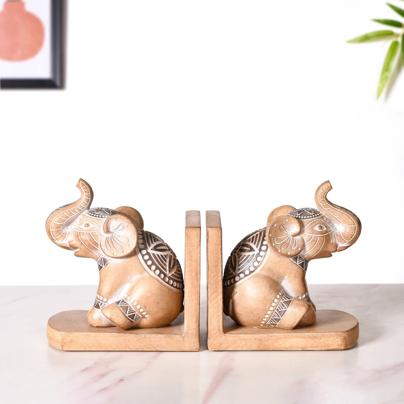 Engraved Elephants Bookends For Home Decor
