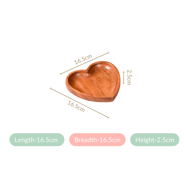 Acacia Wood Heart Dessert Plate 6 Inch