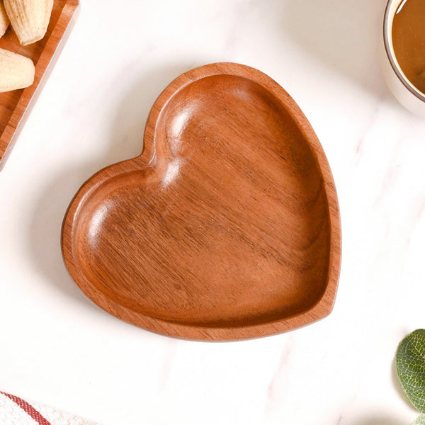 Acacia Wood Heart Dessert Plate 6 Inch