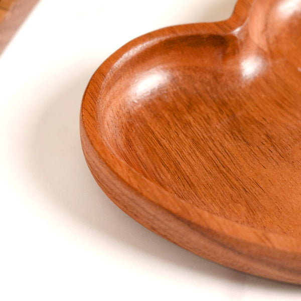 Acacia Wood Heart Dessert Plate 6 Inch