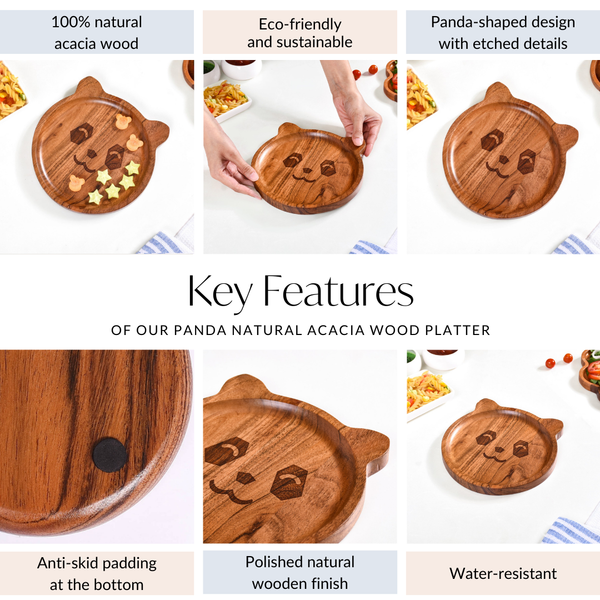 Panda Natural Acacia Wood Platter 8 Inch