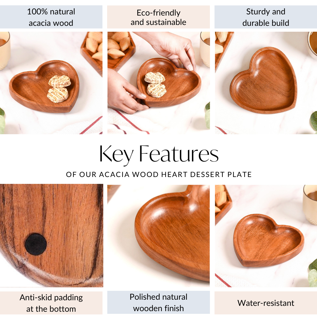 Acacia Wood Heart Dessert Plate Inch
