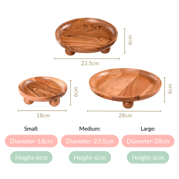 Wooden Round Serving Platter Set Of 3