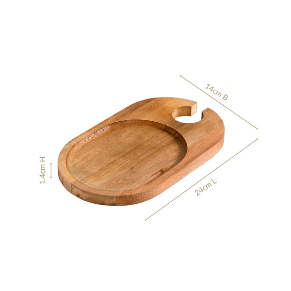 Wooden Appetiser Platter With Wine Glass Holder Set Of 2 9inch