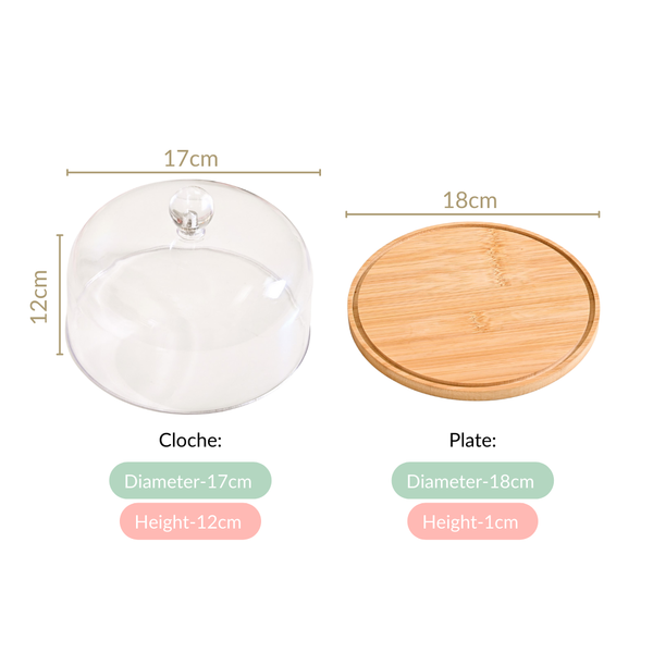 Wooden Cake Stand With Glass Cloche 17cm