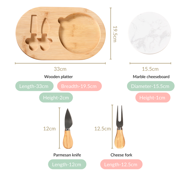 Wooden Cheese Platter Set With Marble Board And Cheese Cutlery