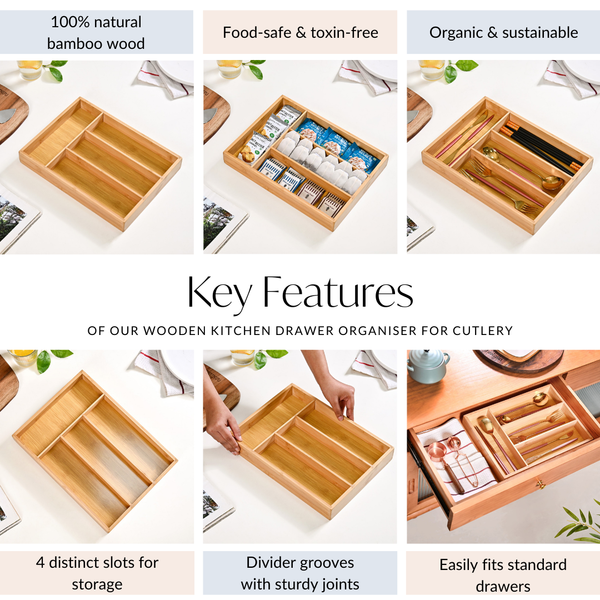 Wooden Kitchen Drawer Organiser For Cutlery