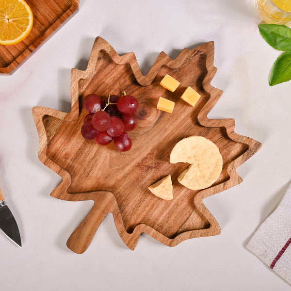 Acacia Wood Maple Leaf Serving Platter