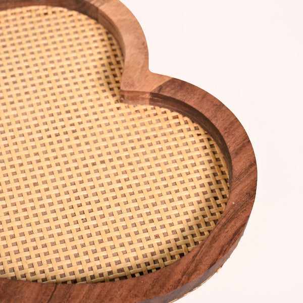 Set Of 2 Heart Wooden Platter With Organic Rattan Weave