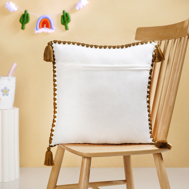 Woodland Owl Embroidered Cushion Cover With Tassels 42x42cm