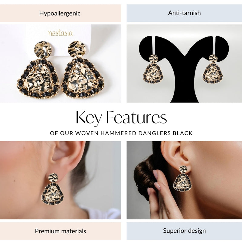 Woven Hammered Danglers Black