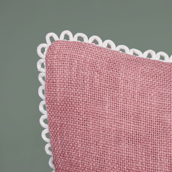 Woven Rose Cotton Cushion Cover With Looped Edging Set Of 2