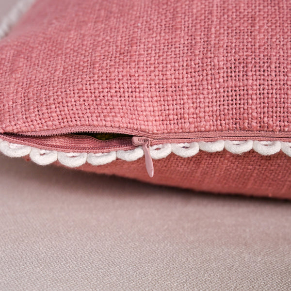 Woven Rose Cotton Cushion Cover With Looped Edging Set Of 2