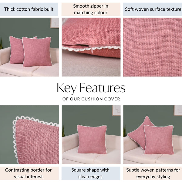 Woven Rose Cotton Cushion Cover With Looped Edging Set Of 2