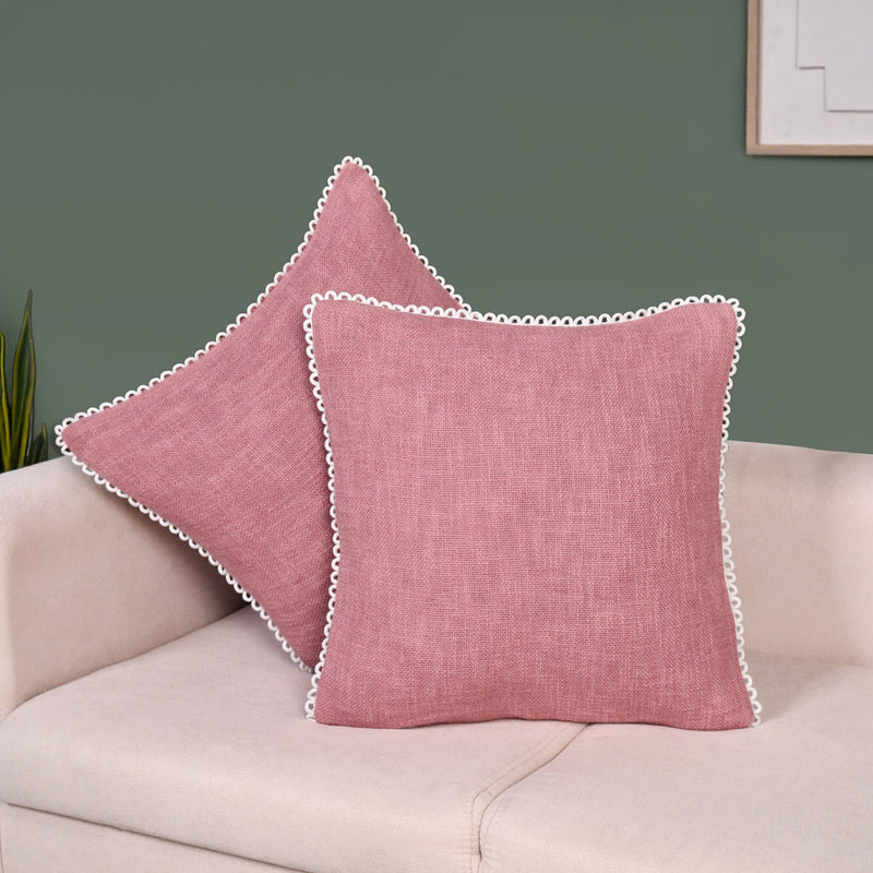 Woven Rosé Cotton Cushion Cover Pair