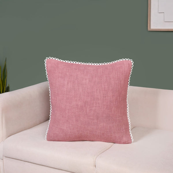 Woven Rose Cotton Cushion Cover With Looped Edging Set Of 2