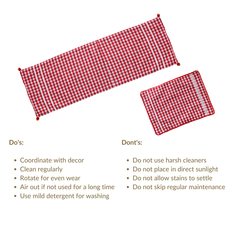 Red Checkered Cotton Table Runner With 6 Table Mats