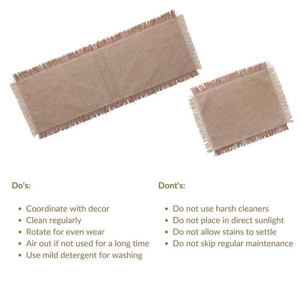 Woven Set Of Long Runner and 6 Table Mats Beige