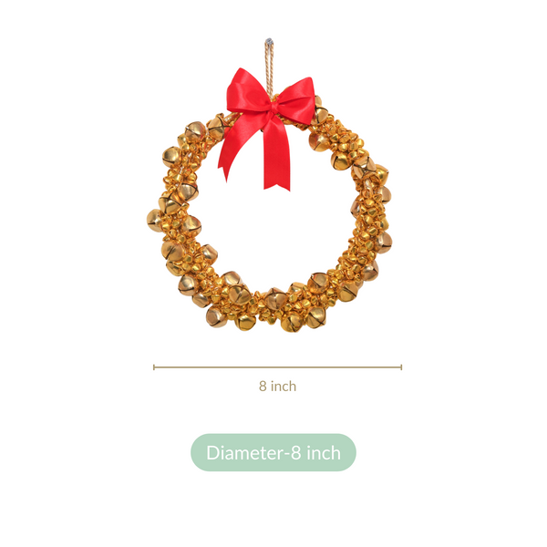 Gold Wreath With Bells 8 Inch