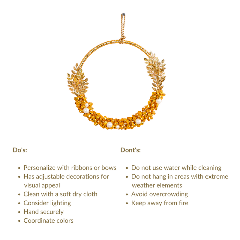 Metal Leaves And Pearl Wreath 8 Inch