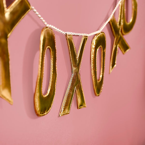 XOXO Gold Faux Leather Bunting For Wall Decoration 78 Inch