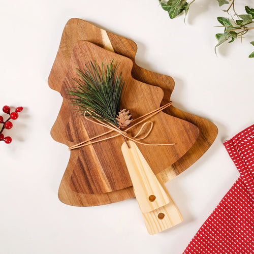 Xmas Tree Platter With Raffia Set Of 3